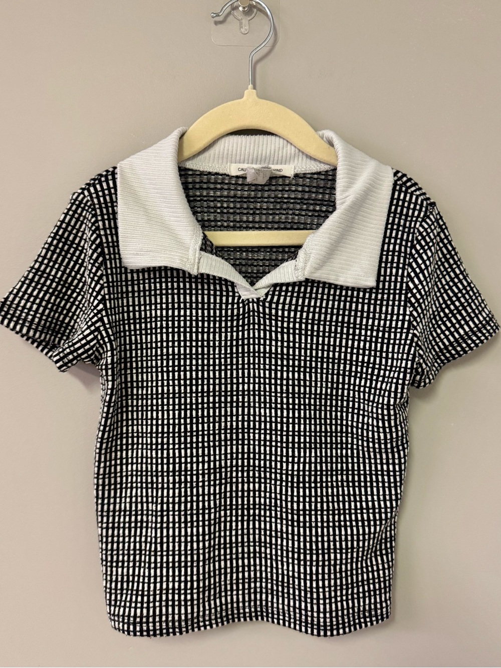 Caution To The Wind Black & White Grid Short Sleeve Polo Tee